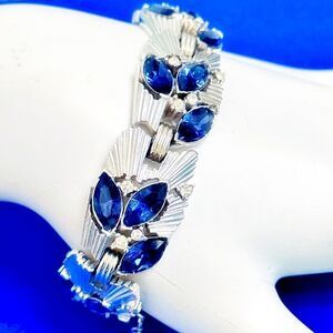 Crown Trafari  silvertone deep blue sapphire crystal bracelet